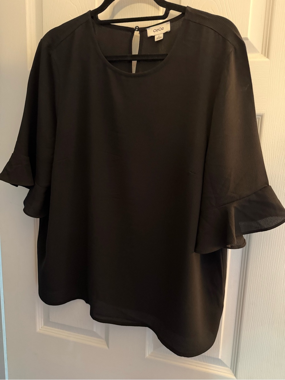 CeCe Black Ruffle-Sleeve Blouse